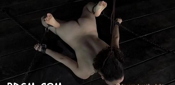 Hotty is bound upside down with her pussy thrashed